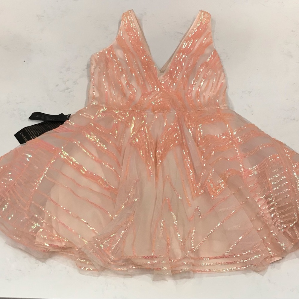 Bebe Party Holiday Cocktail Dress Iridescent Sequin Fit Flare Sequins #BEBE